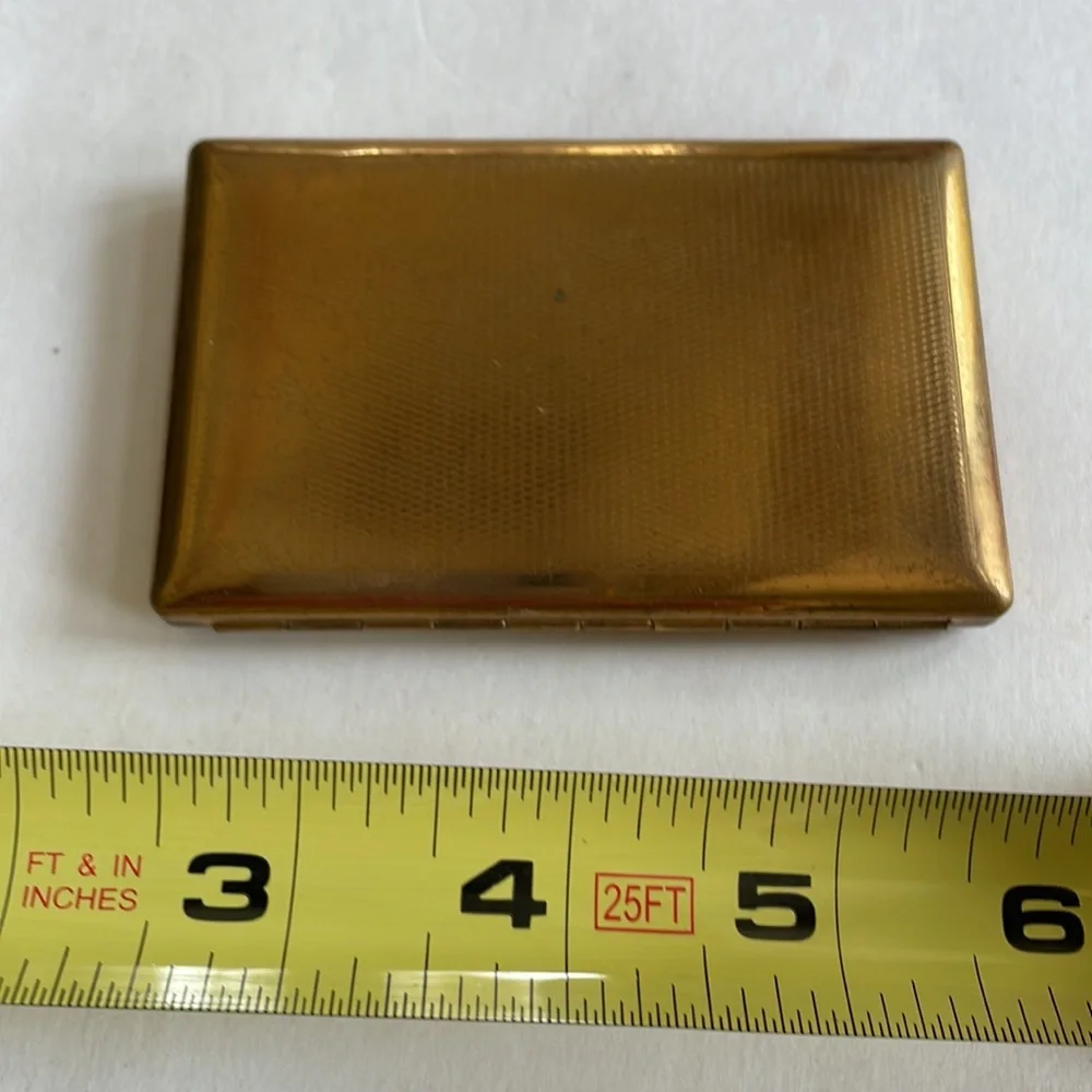 Vintage powder compact case gold tone metal mirror